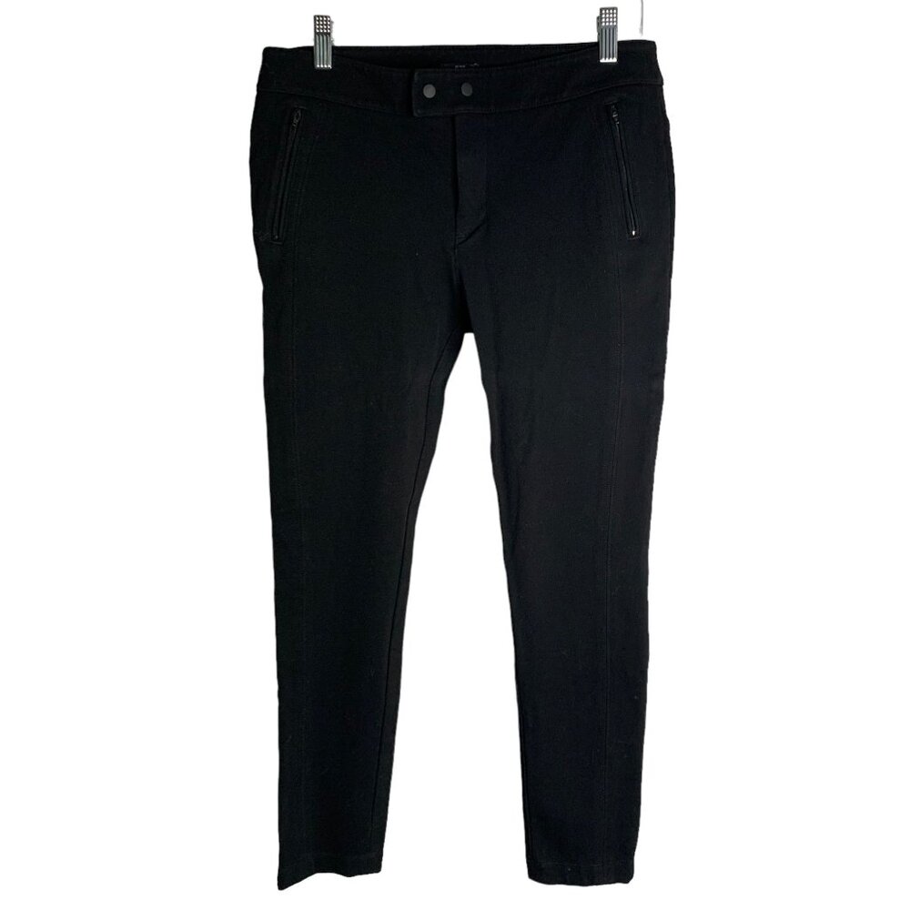 Ann Taylor LOFT Skinny Jeggings Denim Leggings 6P Black Mid Rise Zipper Pockets